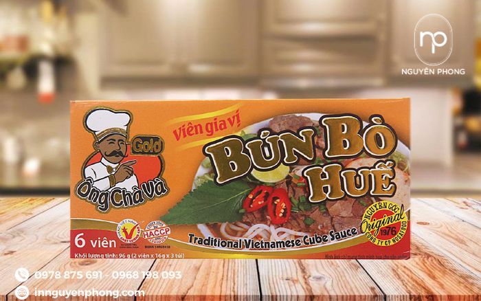 in hộp giấy đựng vien gia vị bún bò Huế giá tốt